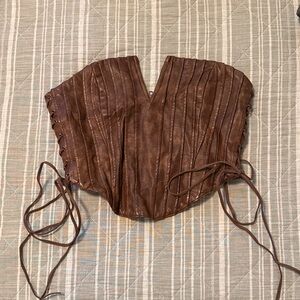 AKIRA Brown Lace-Up Crop Top